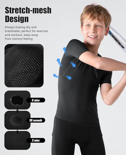 Niksa Boys Compression Shirt Youth Athletic Quick Dry Undershirt - Medium Black & White 2 Pack