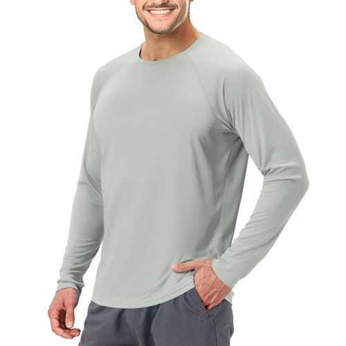 Men's Short Sleeve UPF 50 Sun Protection Rash Guard Shirt for Fishing & Running - Gray, Large
