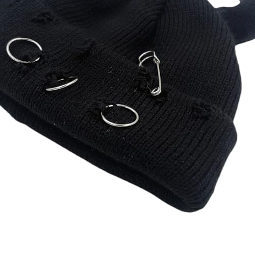 Gothic Devil Horn Knitted Beanies for Women Men Y2K Funny Crochet Skull Hat Warm Winter Cap Halloween Accessories