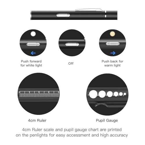 COSOOS 2 Rechargeable Pen Lights with Pupil Gauge & Ruler, Mini LED Penlights for Nurses Doctors, Warm/White Light with Clip, USB Rechargeable Penlight Flashlight Gifts for Nursing Student