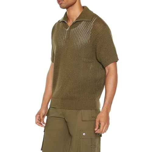 Forever 21 Mens Sweater-Knit Half-Zip Shirt