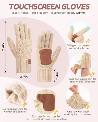 Oatmeal Womens Winter Hat Gloves Scarf Headband Set - 4 in 1 Warm Gift