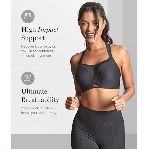 Panache Women's High Impact Underwire Sports Bra | Black 28E | Max Support, Moisture Wicking, Heavy Duty Sports Bra for Women