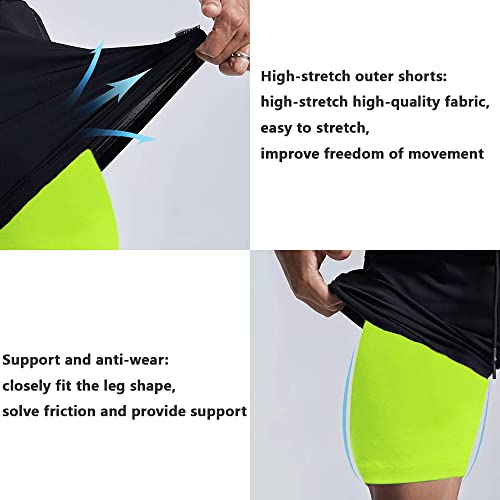 JWJ Men's 2-in-1 Running Shorts - Quick Dry Gym Athletic Workout Clothes with Side Pockets - Large / 3 Pack Black Grey Navy