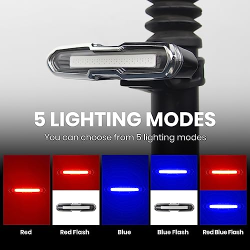 Bike Tail Light USB Rechargeable Waterproof Dual Color with 5 Modes