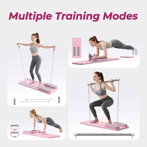Multifunctional Pilates Board, Pilates Reformer Sets 7-in-1 Foldable Pilates Reformer Machine for Home Workout with Timer, Phone Holder, Push-up Bar, Ab Board, 330LBS Capacity Portable Set
