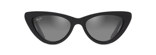 Maui Jim Women's Lychee Polarized Cat Eye Sunglasses, Black Gloss/Dual Mirror Silver to Black, Medium