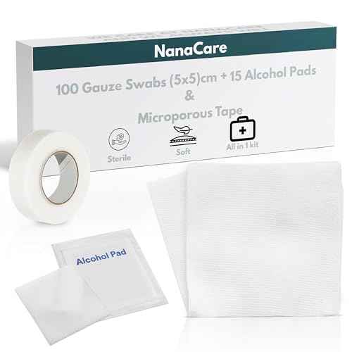 100 pc Large Gauze Pads Sterile for Wounds Bulk 2x2 | Includes 15 Alcohol Wipes & 1 Medical Tape | Non Stick Gauze Pads Sponges | Breathable Mesh First Aid Medical Supplies for Wound Care