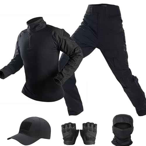 Tactical Uniform,Combat Pants and Shirt,Cap Balaclava Gloves Set,Camo Camouflage Suits, Men's Military Airsoft Gear