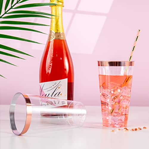 16 oz Rose Gold Plastic Cups - Disposable Tumblers for Weddings & Parties - RoseGold Variation