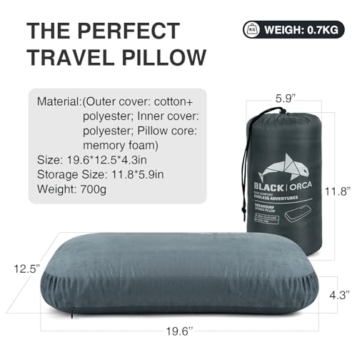Memory Foam Camping Pillow for Backpacking & Travel - Supports Neck & Deep Sleep
