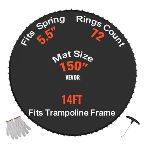 VEVOR Replacement Trampoline Mat, Jumping Mat Fits 12/13/14/15 ft Frame, Universal Jumping Round Trampoline, UV-Resistant Mat with Spring Tool & 72/80/92 V-Rings, Fit 5.5"/6.5"/7" Spring Length