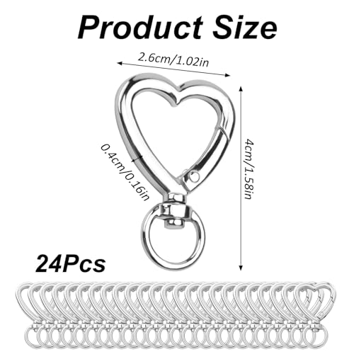 24Pcs Silver Heart Carabiner Clasp for Keys & DIY Jewelry - Variation of Sliver