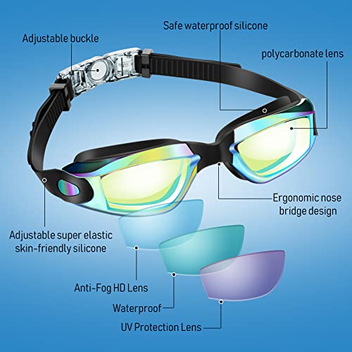 Konohan 10 Pack Kids and Adult Pool Swim Goggles - Assorted Colors