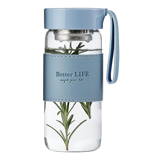 16 oz Glass Tea Bottle with Infuser, Leak-Proof Lid, Non-Slip Holster, Portable Water Bottle for Hot Cold Drinks
