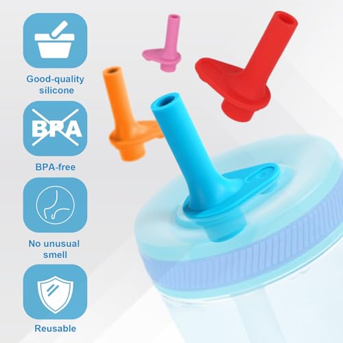 6pcs BPA-Free Silicone Replacement Straw & Gasket Set for Water Bottles - Red, Orange, Blue, Pink, Grey, Green