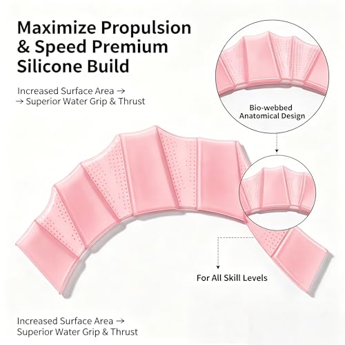 Pink Silicone Swimming Gloves for Resistance Training & Water Fitness - Unisex