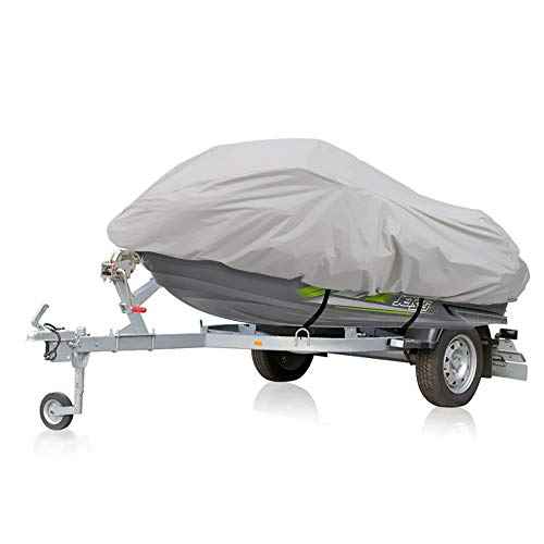Pyle Waterproof Heavy Duty Jet ski Cover - 139¡¯¡¯ - 145¡¯¡¯ Inch Resistant Watercraft Storage Cover with Adjustable Strap & Elastic Cord for Tight Custom Fit - Marine Grade Protection PCVJS14 , Gray
