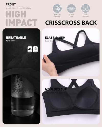 RUNNING GIRL Medium Black High Impact Sports Bra with Molded Cups & Sewn-in Pads