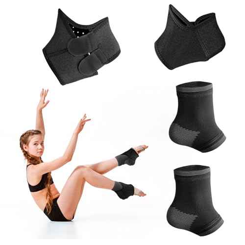 Larrel 2 Pairs Kids Ankle Brace Set, Black Foot Support Stabilizer Wraps, Ankle Brace Compression Sleeves, Knitted Ankles Sleeve for Injury Prevention, Foot Support for Dance, Gymnastics and Running