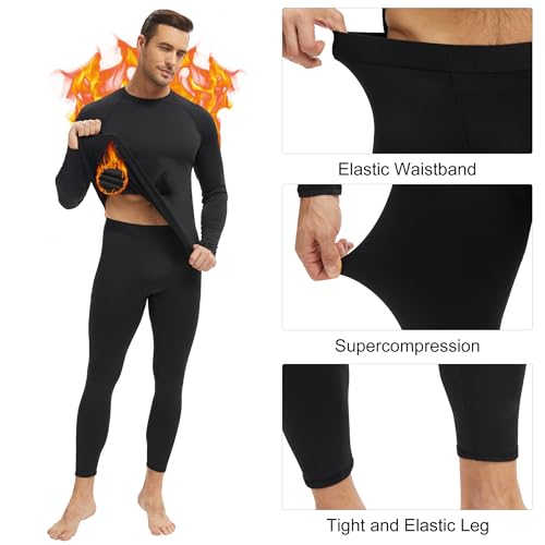 Men's Thermal Underwear Long Johns Fleece Lined Compression Pants Shirts Tops Athletic Base Layer Set Cold Weather
