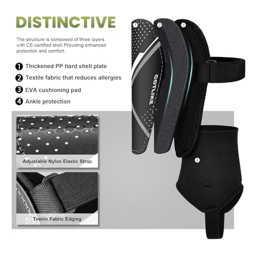 Soccer Shin Guards for Kids & Adults with Ankle Protection - Black, Large