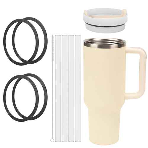 4 Pack Lid Gaskets Seals.Fit Stanley 40oz Adventure Quencher H2.0 & IceFlow tumblers. Leak - proof, keep drinks hygienic.Includes 4 straws and 1 brush