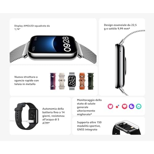 Xiaomi Smart Band 8 Pro Fitness Tracker, 1.74"" AMOLED Display, up to 20 Days Battery, 5ATM, SpO2 Tracking, Sleep and Heart Rate Monitoring, 150+ Training Modes, Pedometer, Silver/Gray