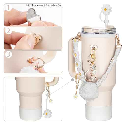 Stanley Cup Accessories With Handle Strap - Including Straw Topper, Boot, Keychain Charms for Stanley 30oz 40oz Tumbler