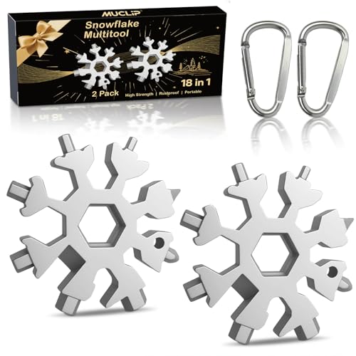 Stocking Stuffers for Men 2025,18-in-1 Snowflake Multi Tool 2 Pack,White Elephant Gifts for Coworkers,Adults,Stainless Steel Multitool with Carabiner & Bottle Opener - Gift for Him (Silver)