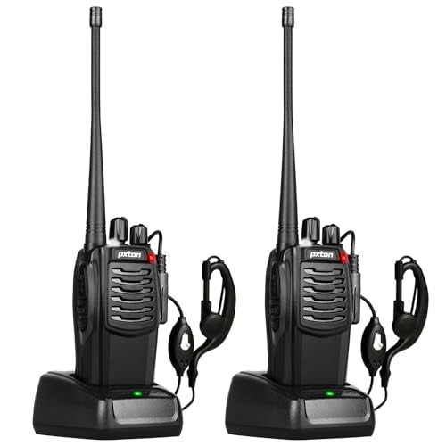 pxton S1 walkie talkies for Adults with earpieces and Rechargeable 1500mAh Li-ion Battery£¬walkie Talkie has VOX£¬TOT£¬Emergency Alarm£¬Battery Low Alert£¬Flashlight£¬Scan Function£¨2 Pack£©