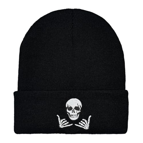 Winter Embroidered Skeleton Beanie Hat Skull Cap for Men Women - Black & White