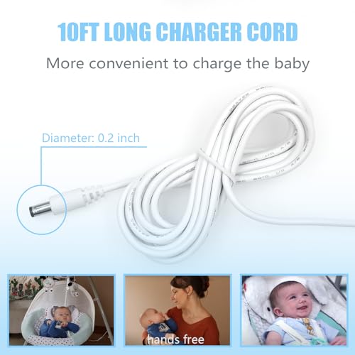 Pinkind Snugapuppy Charger Replacement Power Cord for Fisher Price Baby Swing - White, 6V, 10Ft