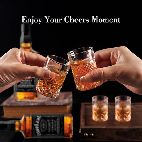 Crystal Heavy Base 2oz Square Shot Glasses Set for Liquor & Spirits - 6 Pack