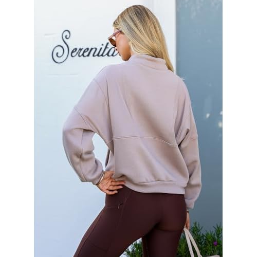BLENCOT Women Half Zip Oversized Sweatshirts Long Sleeve Fleece Trendy Cropped Pullover Workout Warm Tops With Pockets S-2XL
