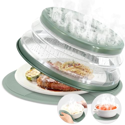 Microwave Splatter Cover with Silicone Trivet and Food Cover - Multi-use Kitchen Protector