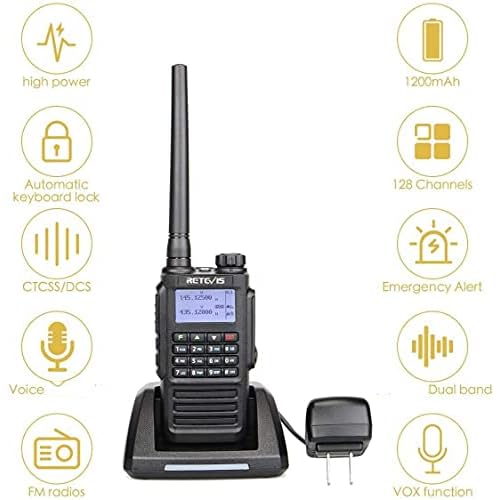 Retevis RT87 IP67 Waterproof Walkie Talkies,High Power 2 Way Radio Long Range,Rugged Two Way Radio,128 CH,Dual Band,1200mAh,Emergency Alarm,Flashlight,VOX, for School Security Church Outdoor(2 Pack)