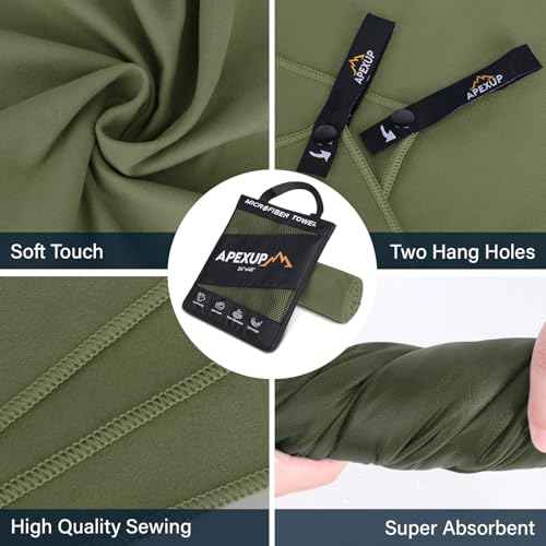 APEXUP Microfiber Travel Towel, Ultra Absorbent Quick Dry Towels, Lightweight Gym Sports Camping Towel for Workout, Yoga, Beach, Shower, Swimming (24"¡¿12", Army Green)