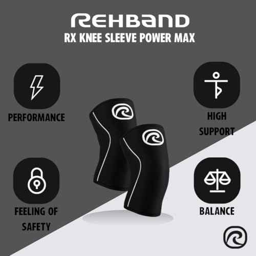 Rehband Rx Knee Sleeve Power Max, 1 piece, knee support 7mm neoprene, strongman, heavy lifting, longest knee sleeve, Colour:Black, Size:M