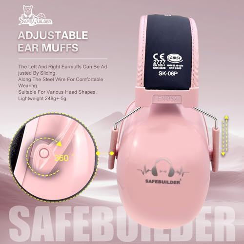 Pink Ear Protection Ear Muffs Noise Reduction NRR 28dB Adjustable Hearing Safety - Girl Variation 01