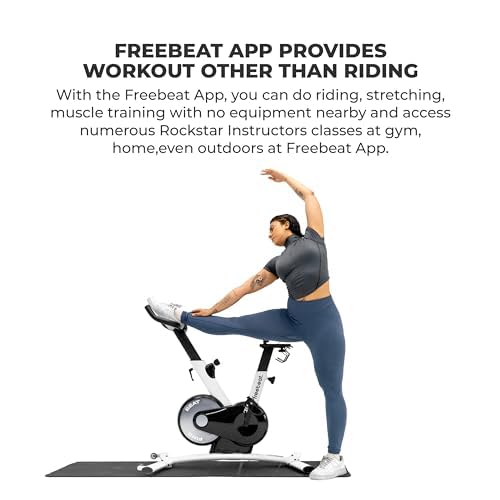 Freebeat Boom Basic Smart Indoor Cycling Bike, Swiss Design Space-Saving Exercise Bike for Home, Auto Resistance, Stationary Bike with Screen, Bluetooth, Gamified Rides with Expert Instructors (Arctic White)