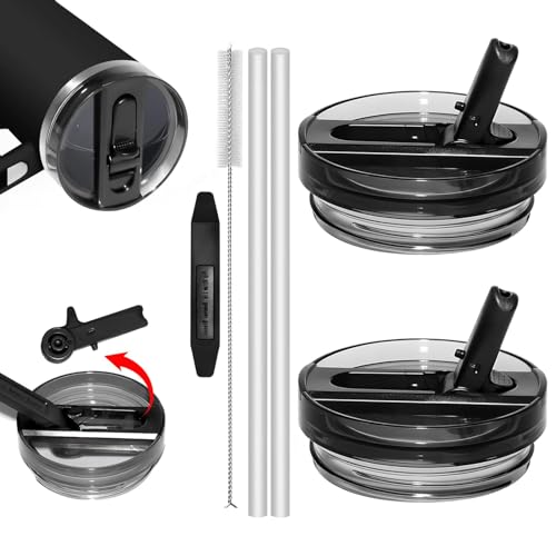 40 oz Detachable Lid Replacement for Stanley Tumbler, Leak-Proof Durable Splash-Proof Cover Compatible with Stanley 40 Ounce Cups£¬Cup Accessories for Stanley 2 Pack (Black+Black)
