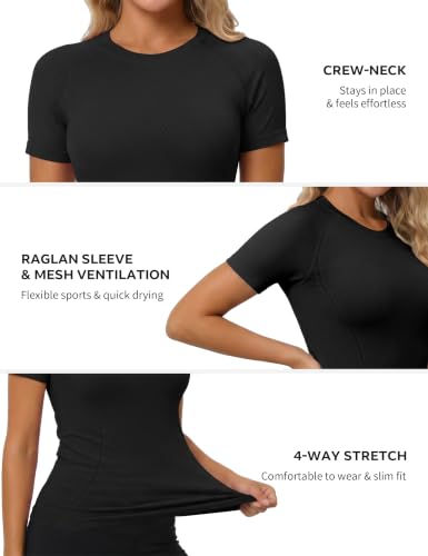 Women's Seamless Short Sleeve Workout Top - Medium Black