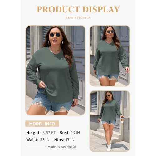 Eytino Plus Size Sweatshirts for Women Oversized V Neck Long Sleeve Pullover Tops 2025 Fall Fashion Outfit Clothes(1X-5X)