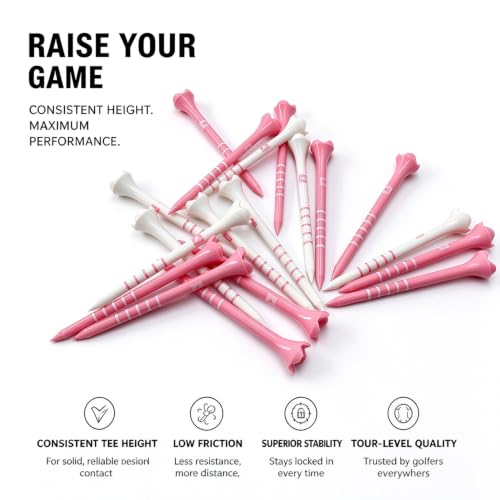 Pink White Golf Tees 2-3/4 Inch Pack of 60 in Plastic Jar - Durable & Stable