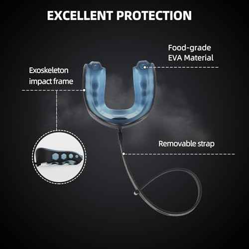 2-Pack Football Mouthguard with Straps and Case, Youth Sports Mouth Guard for Rugby, Hockey, Boxing, MMA, Basketball, Size S