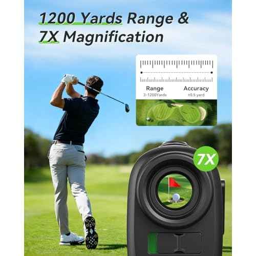 Range Finder Golf, 1200 Yards Rangefinder with Slope, Magnetic Stripe, 7X Magnification, IP54 Water Resistant, Rechargeable Battery, Flag Pole Locking Vibration, Golf Accessories for Men Women