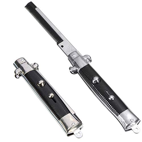 9-Inch Stainless Steel Switchblade Folding Pocket Comb - Locking Button