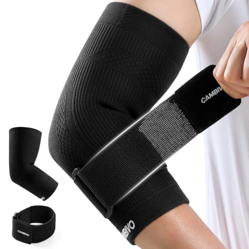 CAMBIVO Tennis Elbow Brace with Strap - Support Sleeve, Black, Medium