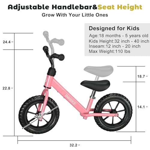Balance Bike for Toddlers 2-5 Years Old - Pink Classic - No-Pedal Training Bike for Kids